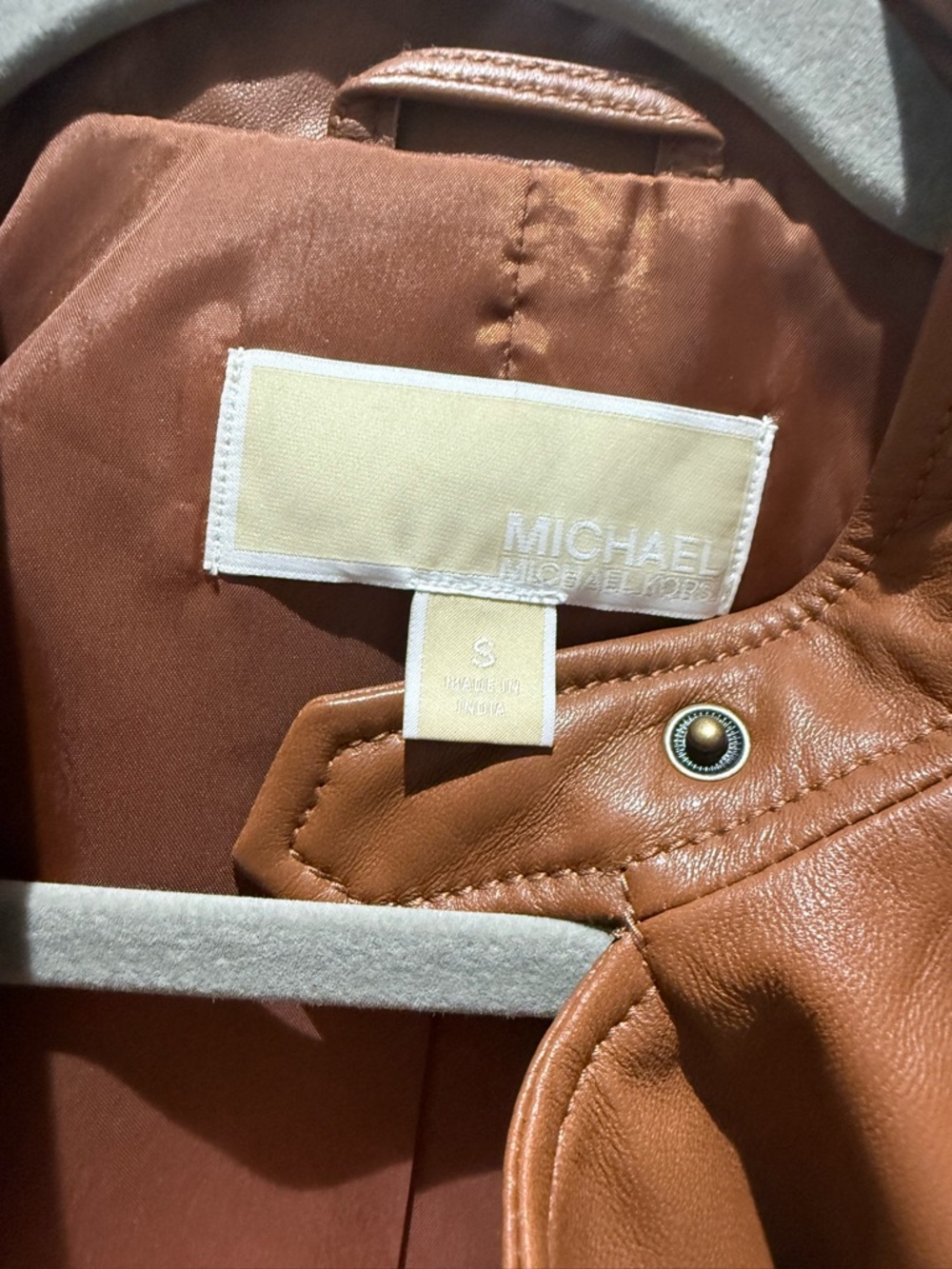 Michael Kors No Women's Brown Leather Moto Jacket - Picture 3 of 3
